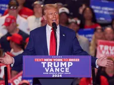 epa11612964 Former US President and Republican nominee for President Donald Trump speaks during a rally at the Nassau Veterans Memorial Coliseum in Uniondale, New York, USA, 18 September 2024. EPA/SARAH YENESEL