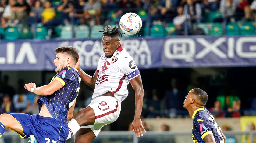 Torino's Duv‡n Zapata scores the goal 1- 2 during the Italian Serie A soccer match Hellas Verona vs Torino Fc at Marcantonio Bentegodi stadium in Verona, Italy, 20 September 2024. ANSA/EMANUELE PENNACCHIO