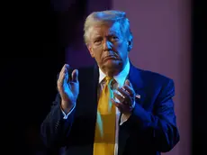 epa11614972 Republican presidential candidate Donald Trump delivers remarks at the Israeli American Council (IAC) Conference at the Washington Hilton in Washington, DC, USA, 19 September 2024. EPA/WILL OLIVER