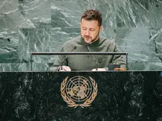 epa11621403 Ukrainian President Volodymyr Zelensky speaks during the 'Summit of the Future' being held in advance of this week’s General Debate of the 79th session of the United Nations General Assembly at United Nations Headquarters in New York, New York, USA, 23 September 2024. EPA/OLGA FEDOROVA