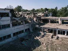 epa11554409 The school building which was destroyed by two Russian glide bombs overnight 17 August 2024 in the village of Yunakivka, 9 kilometers from the border with Russia in the Sumy region, Ukraine, 18 August 2024 amid the Russian invasion. There is no electricity or water supply in the village due to the permanent shelling by Russian forces. Ukrainian troops have advanced 35 kilometers with battles, taken control of 1,150 square kilometers of the territory of the Russian Federation and 82 settlements since the beginning of the operation in the Kursk region on 06 August 2024 according to the report of the Commander-in-Chief of the Ukrainian Armed Forces Oleksandr Syrskyi at the meeting of the Staff on 15 August 2024. Russian troops entered Ukrainian territory on 24 February 2022, starting a conflict that has provoked destruction and a humanitarian crisis. EPA/GEORGE IVANCHENKO