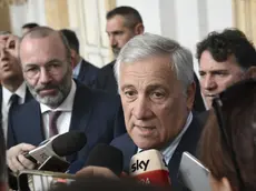 il ministro degli Esteri, Antonio Tajani con Manfred Weber, Presidente del Gruppo PPE nel Parlamento Europeo partecipa ai lavori dell'assemblea dei parlamentari europei del Ppe in corso a Napoli. 25 settembre 2024 ANSA CIRO FUSCO