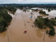 epa11632574 A handout photo made available by the North Carolina Division of Aviation showing an aerial view of flood damage caused by the storm that started as Hurricane Helene in Silver Creek, North Carolina, USA, 29 September 2024. Many parts of the southeastern portion of the United States, including western North Carolina and Tennessee, have been affected by the heavy rains and wind brought by the storm, which has killed at least 64 people. EPA/NORTH CAROLINA DIVISION OF AVIATION HANDOUT HANDOUT EDITORIAL USE ONLY/NO SALES