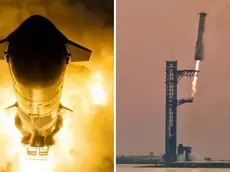 Il lancio e poi il momento del recupero del Super-Heavy Booster sulla rampa (Credit Space X)