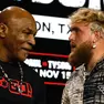 epa11554627 Former heavyweight boxing champion Mike Tyson (L) and YouTuber and professional boxer Jake Paul come face to face during a pre-fight press conference at the Javits Center in New York, New York, USA, 18 August 2024. The Tyson Paul heavyweight bout will be held at the AT&T Stadium in Arlington, Texas on 15 November 2024. EPA/Peter Foley