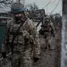 epa10507972 Ukrainian soldiers from the Volyn Detachment patrol the devastated town of Velyka Novosilka, Donetsk region, Ukraine, 07 March 2023. There are less than 500 people still living in the town, because the Russian positions are less than a kilometer away and the shelling is continuous. Russian troops entered Ukrainian territory on 24 February 2022, starting a conflict that has provoked destruction and a humanitarian crisis. EPA/MARIASENOVILLA