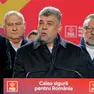 epa11738932 Prime minister Marcel Ciolacu (C), leader of the PSD (Social Democracy Party) party and presidential candidate delivers his speech at the PSD campaign headquarters after the first exit-poll, in Bucharest, Romania, 24 November 2024. According to the first exit-poll results, Social Democrat Prime Minister Marcel Ciolacu was leading with around 25 percent, while center-right politician Elena Lasconi of the Save Romania Union party, came in second and will likely face a run-off with Ciolacu on 08 December. Simion’s AUR won 15 percent of votes. EPA/BOGDAN CRISTEL