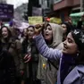 epa11207464 Protesters shout slogans during a rally on the occasion of the International Women's Day in Istanbul, Turkey, 08 March 2024. International Women's Day (IWD) is observed annually on 08 March worldwide to highlight women's rights, as well as issues such as violence and abuse against women. EPA/ERDEM SAHIN