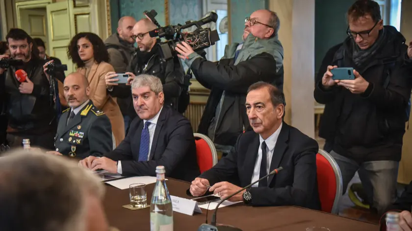 Tavolo per l’ordine e la sicurezza in Prefettura dopo i fatti del Corvetto con il ministro dell’interno Piantedosi, Milano 28 Novembre 2024 ANSA/MATTEO CORNER