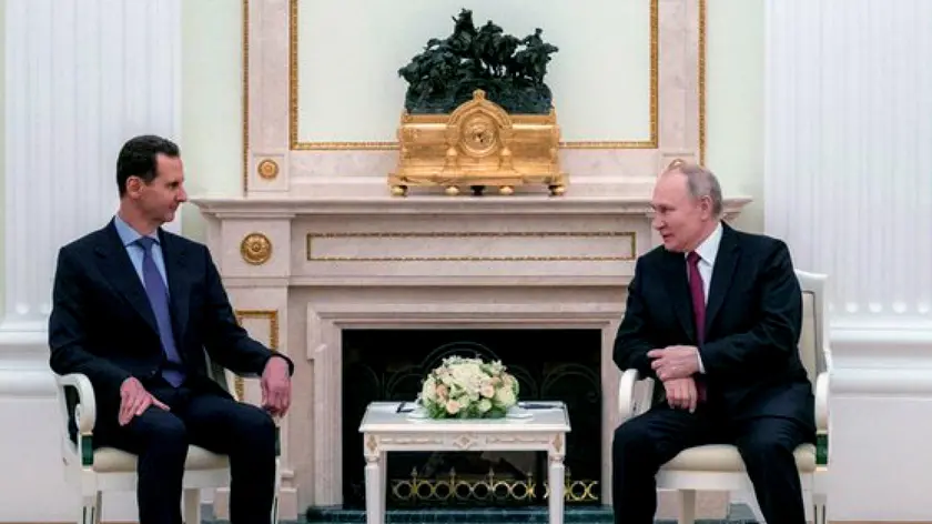 Un momento dell'incontro del presidente russo Vladimir Putin con il presidente siriano Bashar al Assad, Mosca, 15 Marzo 2023. TWITTER/SYRIAN PRESIDENCY