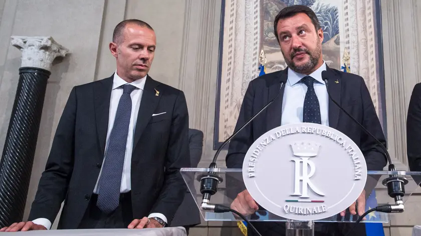 Massimiliano Romeo, capogruppo al Senato e candidato alla segreteria della Lega in Lombardia, qui in una foto d’archivio con Matteo Salvini