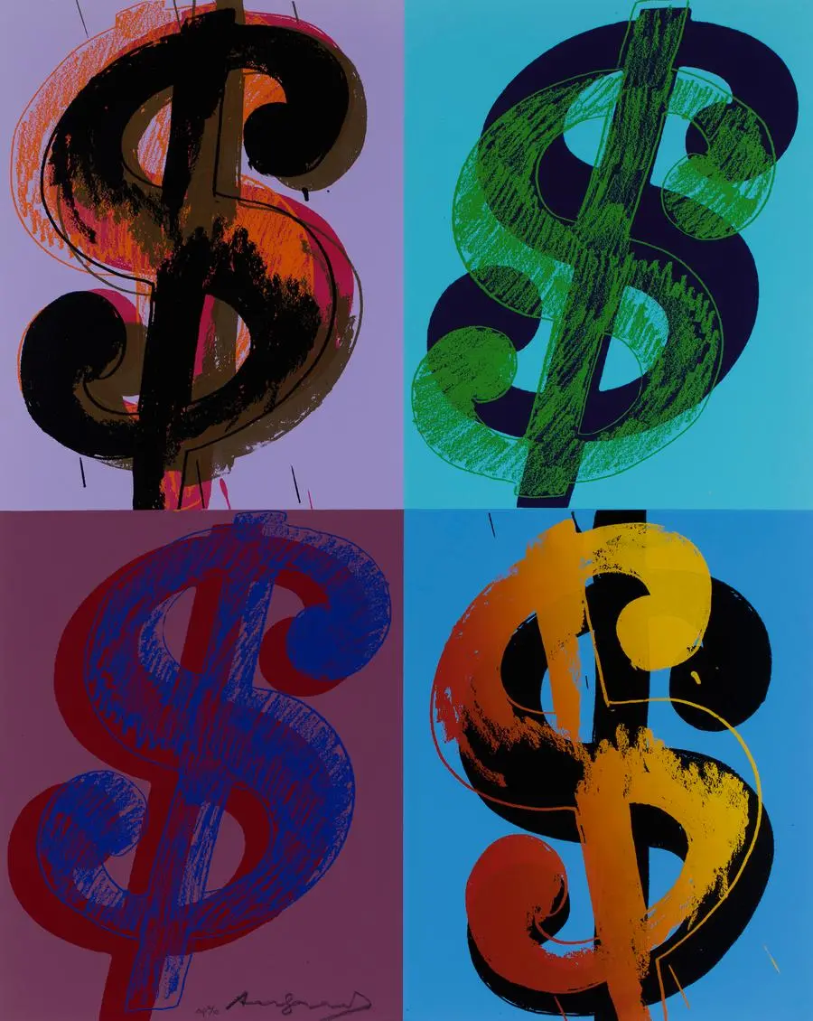 Andy Warhol, Quadrant Dollar Signs, 1982, serigrafia, 101,6 x 81,3, Collezione Lex Harding