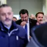 Matteo Salvini fuori dall'aula bunker del Tribunale di Palermo dopo l'udienza per il processo Open Arms, 12 gennaio 2024. ANSA/IGOR PETYX