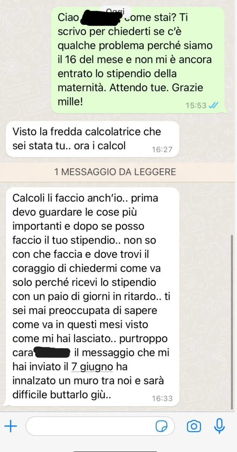 Il messaggio del datore di lavoro ad Anna