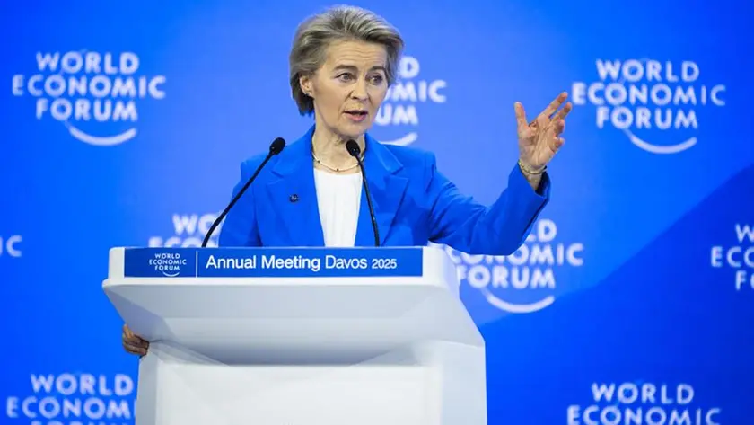 Ursula von der Leyen, presidente della Commissione europea, durante il dicorso di ieri al World Economic Forum, a Davos