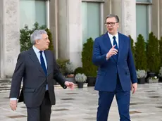 Il ministro degli Esteri Antonio Tajani con il presidente della Repubblica serba, Aleksandar Vucic Foto Ansa