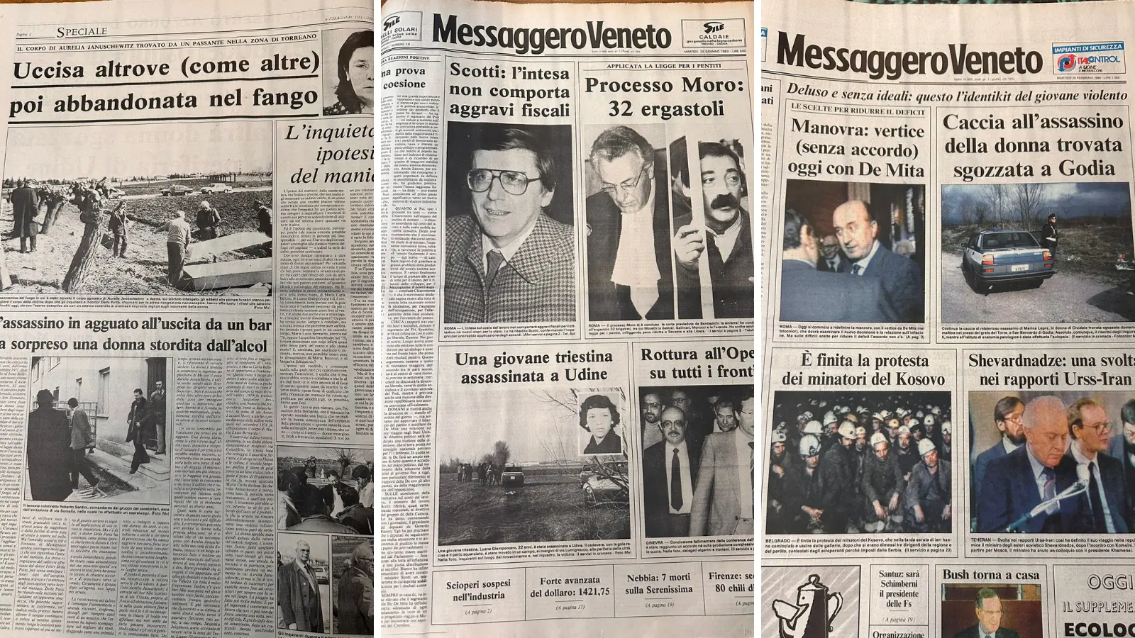 Nelle prime pagine del Messaggero Veneto il racconto degli omicidi di Luana Giamporcaro, Aurelia Januschewitz e Marina Lepre