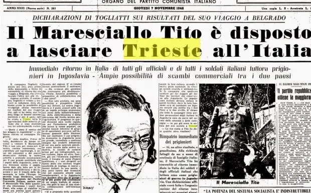 In alto, la prima pagina dell’Unità del 7 novembre 1946