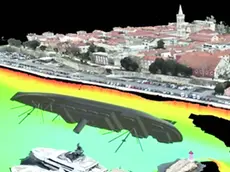 Una ricostruzione grafica del relitto nel porto vecchio di Zara da vectrino.hr