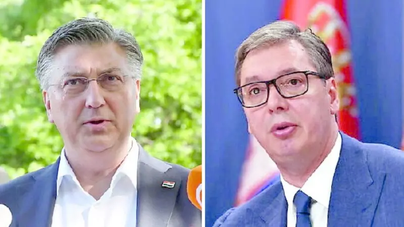 Da sinistra il primo ministro croato Andrej Plenković e il presidente serbo Aleksandar Vučić