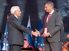 Sergio Mattarella e Borut Pahor durante la cerimonia della designazione congiunta di Nova Gorica e Gorizia