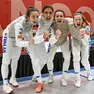 Le azzurre del fioretto esultano per l’oro nella prova di Coppa del mondo: Martina Favaretto è la prima da destra, a fianco a lei Cristino, poi Errigo e Tangherlini