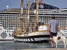 Palinuro davanti a una nave da crociera di Msc. Fotoservizio Andrea Lasorte