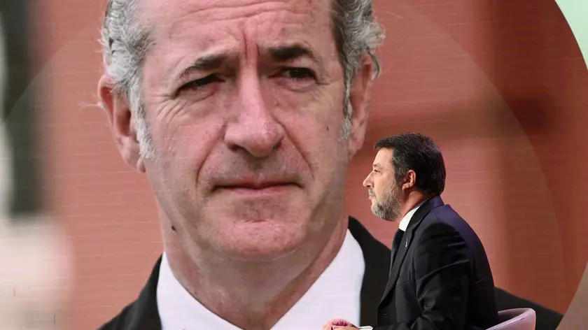 Nella foto Matteo Salvini ministro delle infrastrutture e dei trasporti sullo sfondo un immagine di Zaia
