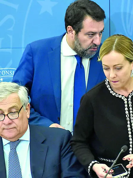 I tre leader del centrodestra: Antonio Tajani (FI), Matteo Salvini (Lega) e Giorgia Meloni (FdI)