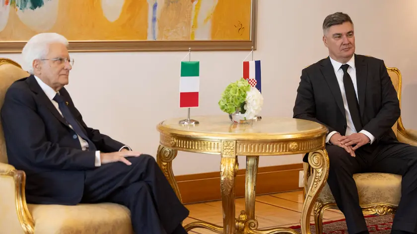 Il Presidente della Repubblica Sergio Mattarella con il Presidente della Repubblica di Croazia, Zoran Milanovic, a Zagabria, 7 luglio 2025. Foto Ansa/Francesco Ammendola