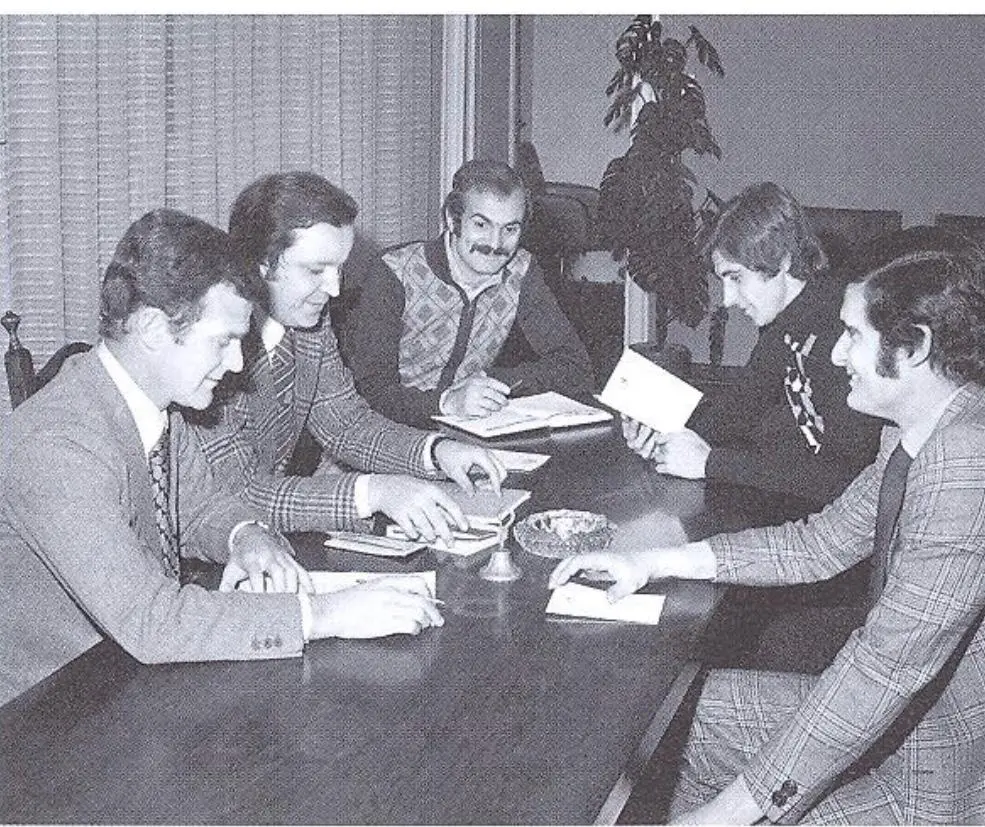 Campana, Pasqualin, Mazzola, Rivera e Giacomini all’Aic nel 1973