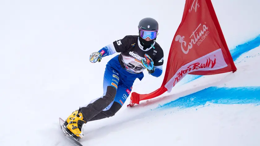 La bellunese Elisa Caffont, oro ai Mondiali in Engadina nello slalom parallelo a squadre con Maurizio Bormolini (Pentaphoto)