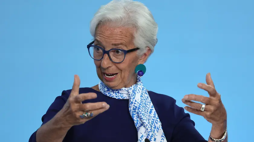 La presidente Bce Christine Lagarde a Francoforte alla conferenza stampa dopo il Consiglio direttivo