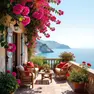La terrazza piena di buganvillee pareva tuffarsi nel mare
