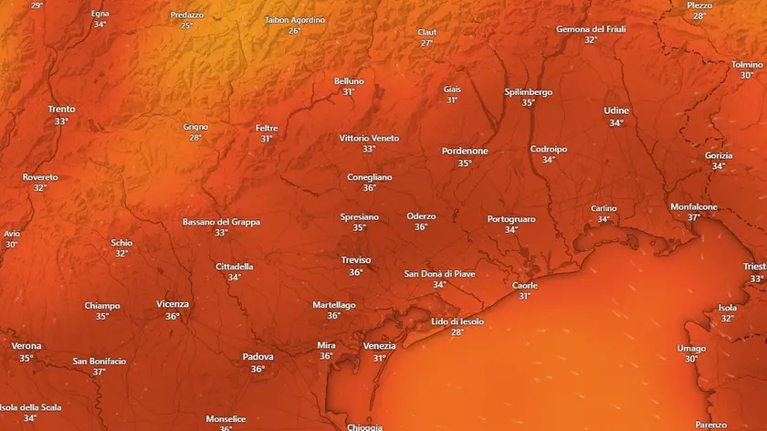 Le temperature a Nordest (Windy)