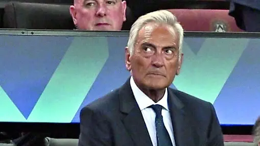 Il presidente della Federcalcio Gabriele Gravina in tribuna allo stadio Friuli