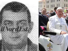 A sinistra il cittadino turco sospettato, a destra Papa Francesco in piazza Unità a Trieste il 7 luglio 2024 (foto Lasorte)