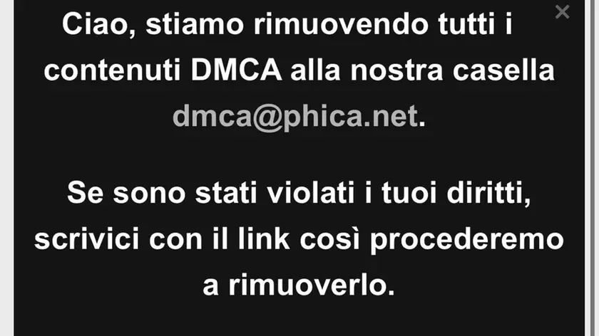 La comunicazione diffusa online dai gestori del forum Phica.net con cui gli utenti vengono avvisati della rimozione di tutti i contenuti, 28 agosto 2025.