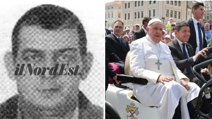 A sinistra Hasan Uzun, a destra Papa Francesco in piazza Unità a Trieste il 7 luglio 2024 (Lasorte)