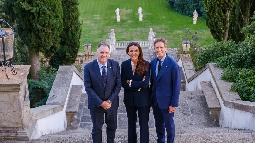 Da sinistra Emanuele Orsini, Paola Carron e Alessandro Benetton