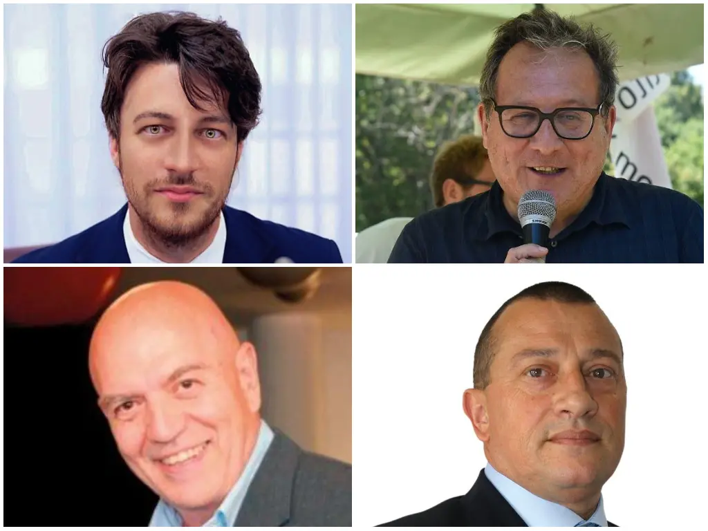 I candidati alla presidenza della Regione, in senso orario dall'alto a sinistra: Alberto Stefani, Giovanni Manildo, Riccardo Szumski, Marco Rizzo