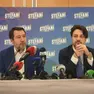 Matteo Salvini con Alberto Stefani in conferenza stampa dopo la vittoria del candidato del centrodestra alle elezioni regionali (foto Agenzia Bianchi)