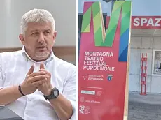 Mauro Varotto e il logo del Festival al teatro Verdi di Pordenone