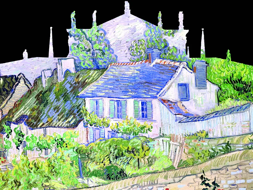 Videomapping che si potrà ammirare il 26 dicembre Sopra, Case a Auvers, Vincent Van Gogh, 1890 (Toledo Museum of Art)