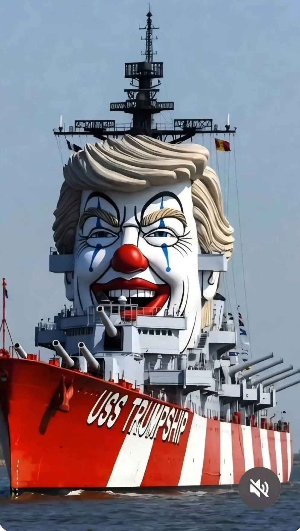 La "Trumpship", una satirica nave con la testa di Trump truccato da clown