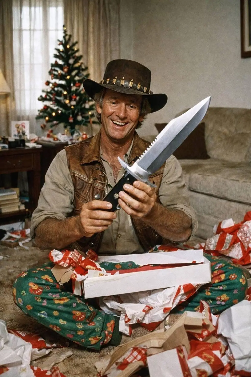 Michael J. Dundee che scarta il suo coltello