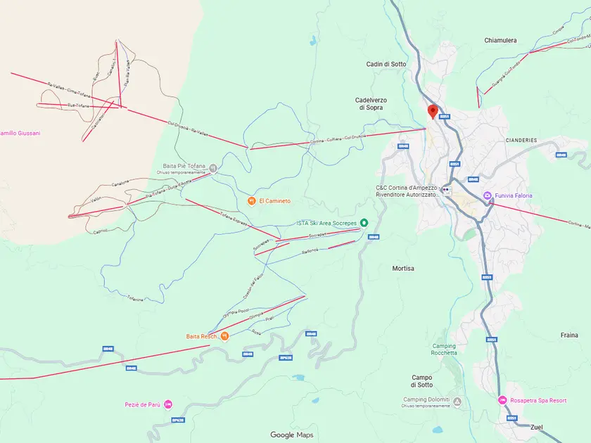 Cortina d'Ampezzo ha due distinti versanti sciabili: qui le Tofane