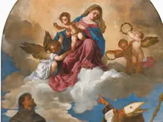 Un particolare della Pala Gozzi in arrivo da Ancona per la grande mostra su Tiziano a Pieve di Cadore