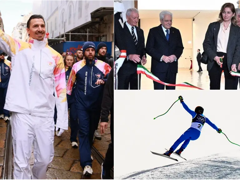 Zlatan Ibrahimović con la torcia a Milano, il Presidente Mattarella in Casa Cortina, ela brignone durante le discese di oggi