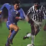 Favero a contrasto con Butragueño in un Juve-Real di Coppa Campioni 1986-87
